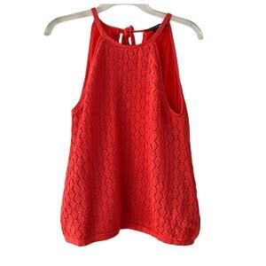 Boston Proper Coral Crochet Halter Top Size M Lined